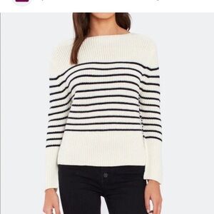 ATM Wool Blend Sweater Stripe Boatneck cream black stripe medium m